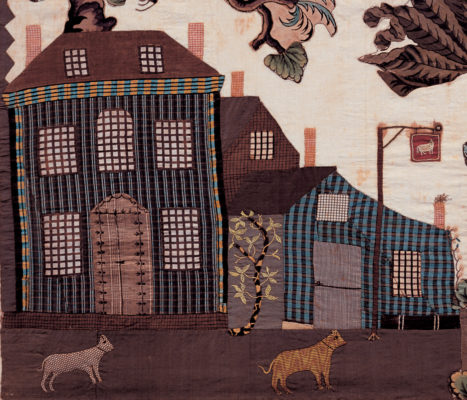 Buildings with animals in the foreground.